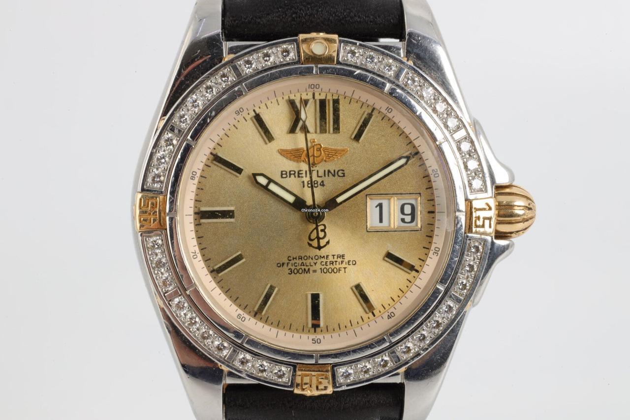 Breitling Chronomat Automatic Men's Watch Gold/Steel Case With Leather Strap Authentic Luxury Timepiece