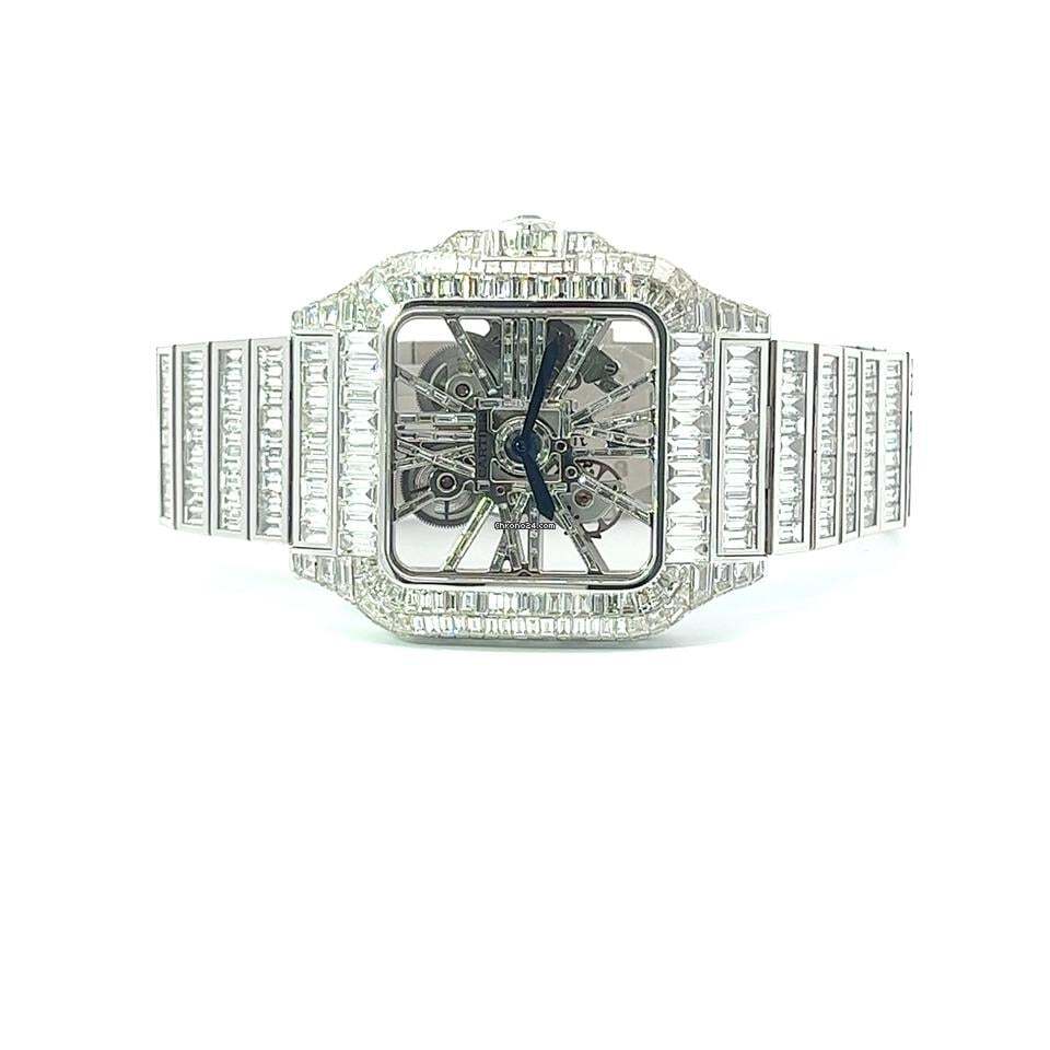 Cartier Santos Manual winding Men's Watch With White Gold Case and Strap Authentic Luxury Timepiece