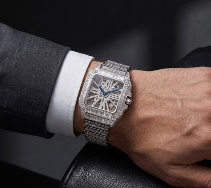 Cartier Santos Manual winding Men's Watch With White Gold Case and Strap Authentic Luxury Timepiece