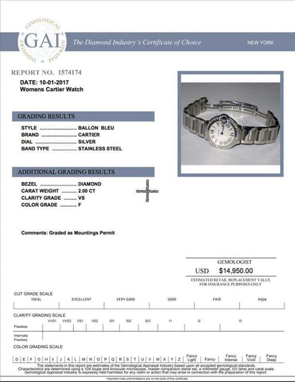 Cartier Ballon Bleu Quartz Women's Watch With Steel Case and Strap Authentic Luxury Timepiece