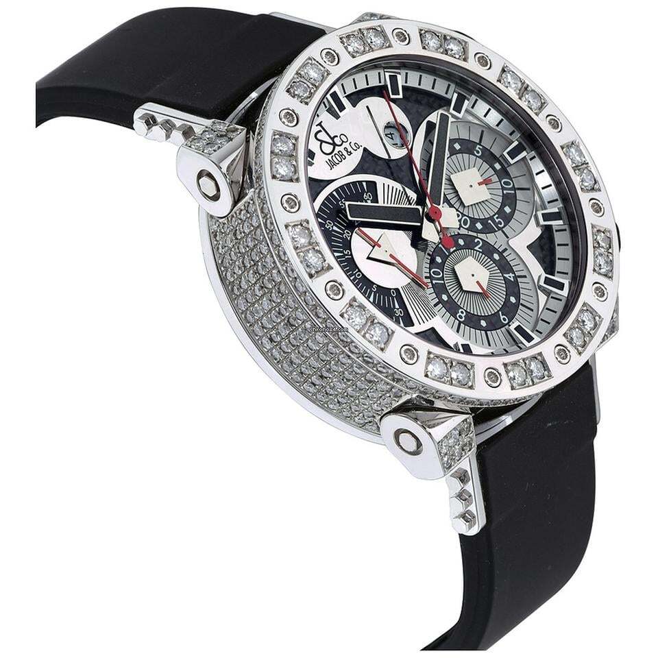 Jacob & Co. Automatic Men's Watch Steel Case With Rubber Strap Authentic Luxury Timepiece