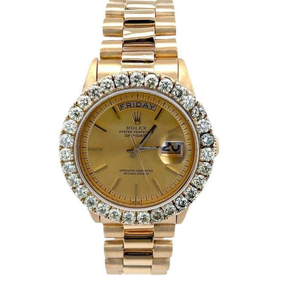Rolex Day-Date Automatic Men's Watch With Yellow Gold Case and Strap Authentic Luxury Timepiece