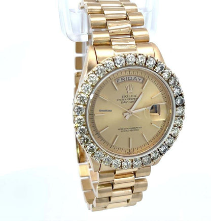 Rolex Day-Date Automatic Men's Watch With Yellow Gold Case and Strap Authentic Luxury Timepiece