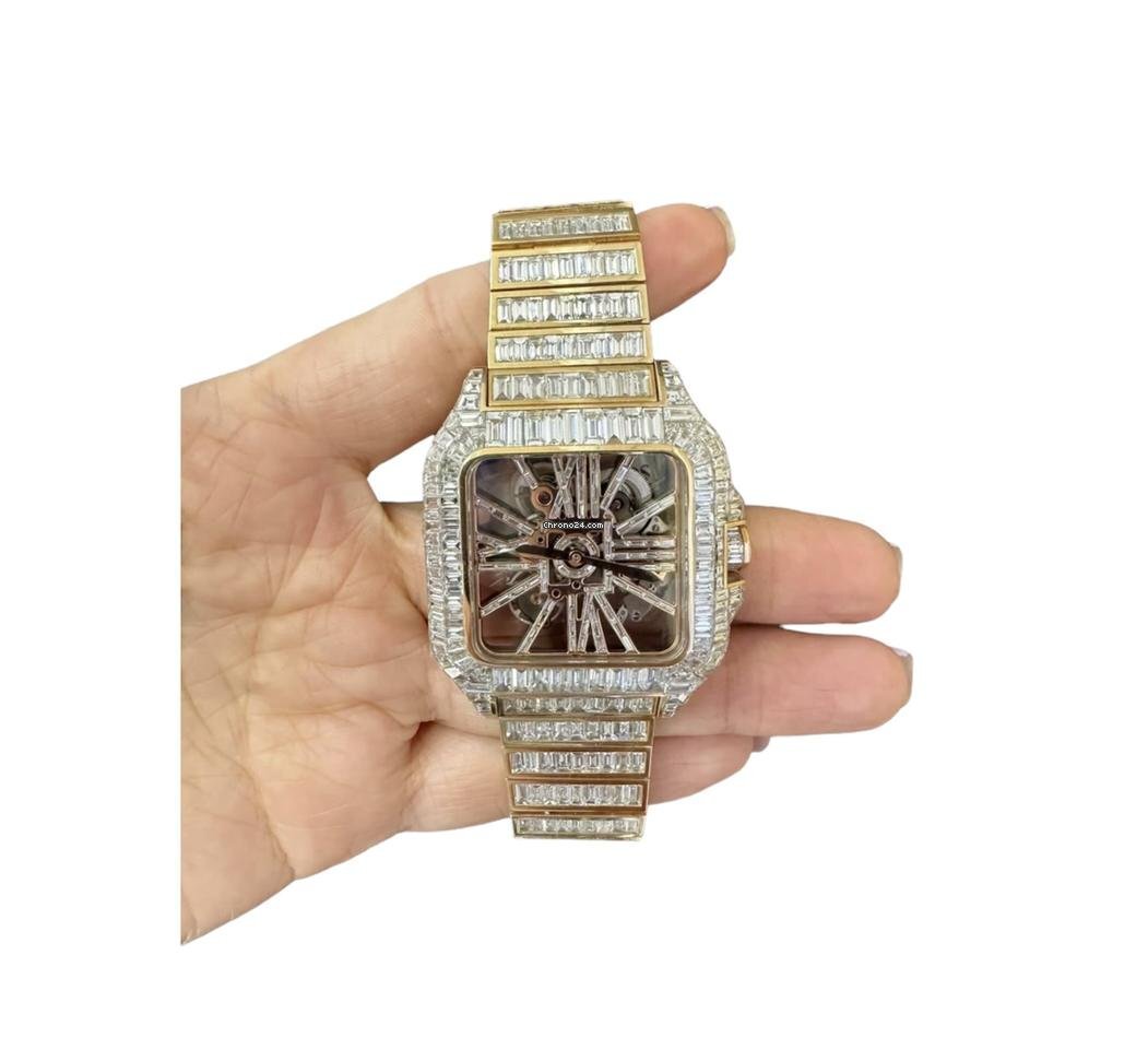 Cartier Santos Manual winding Men's Watch With Rose Gold Case and Strap Authentic Luxury Timepiece