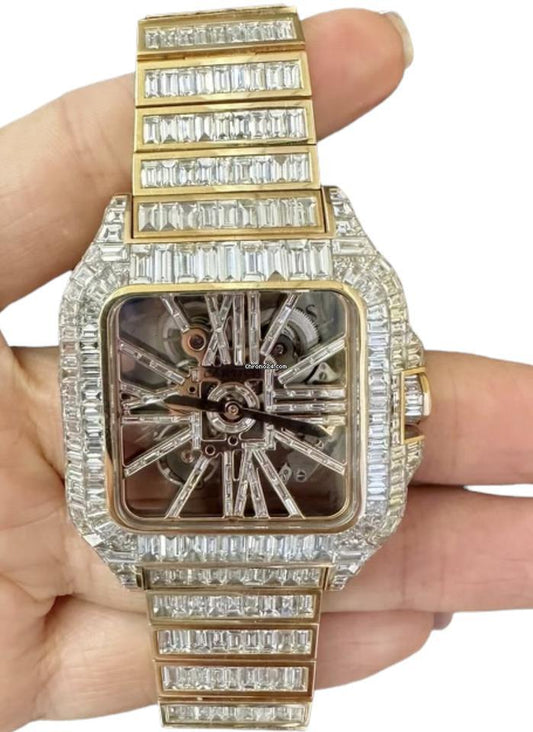 Cartier Santos Manual winding Men's Watch With Rose Gold Case and Strap Authentic Luxury Timepiece