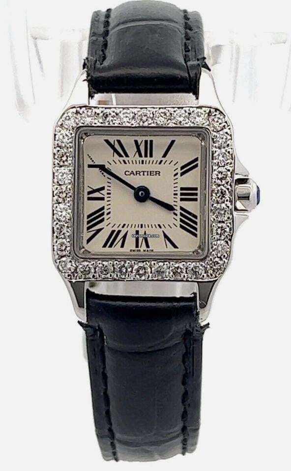 Cartier Santos Demoiselle Quartz Women's Watch Steel Case With Leather Strap Authentic Luxury Timepiece