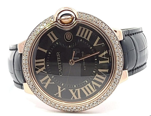 Cartier Ballon Bleu Automatic Men's Watch Rose Gold Case With Leather Strap Authentic Luxury Timepiece