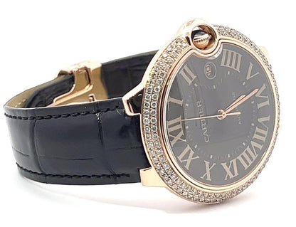 Cartier Ballon Bleu Automatic Men's Watch Rose Gold Case With Leather Strap Authentic Luxury Timepiece