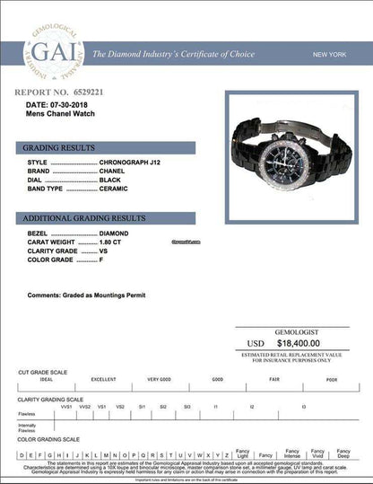 Chanel J12 Automatic Men's Watch With Ceramic Case and Strap Authentic Luxury Timepiece