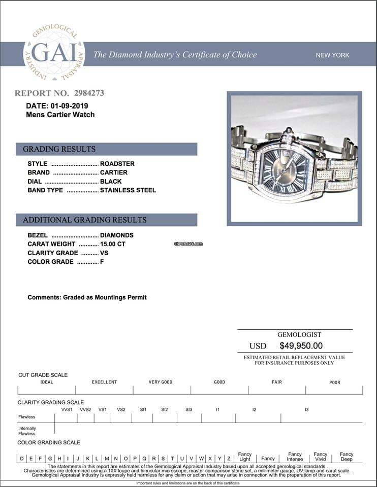 Cartier Roadster Automatic Men's Watch With Steel Case and Strap Authentic Luxury Timepiece