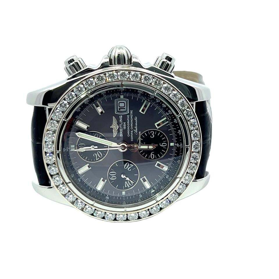 Breitling Chronomat Evolution Automatic Men's Watch Steel Case With Leather Strap Authentic Luxury Timepiece