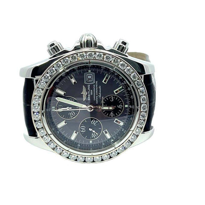 Breitling Chronomat Evolution Automatic Men's Watch Steel Case With Leather Strap Authentic Luxury Timepiece