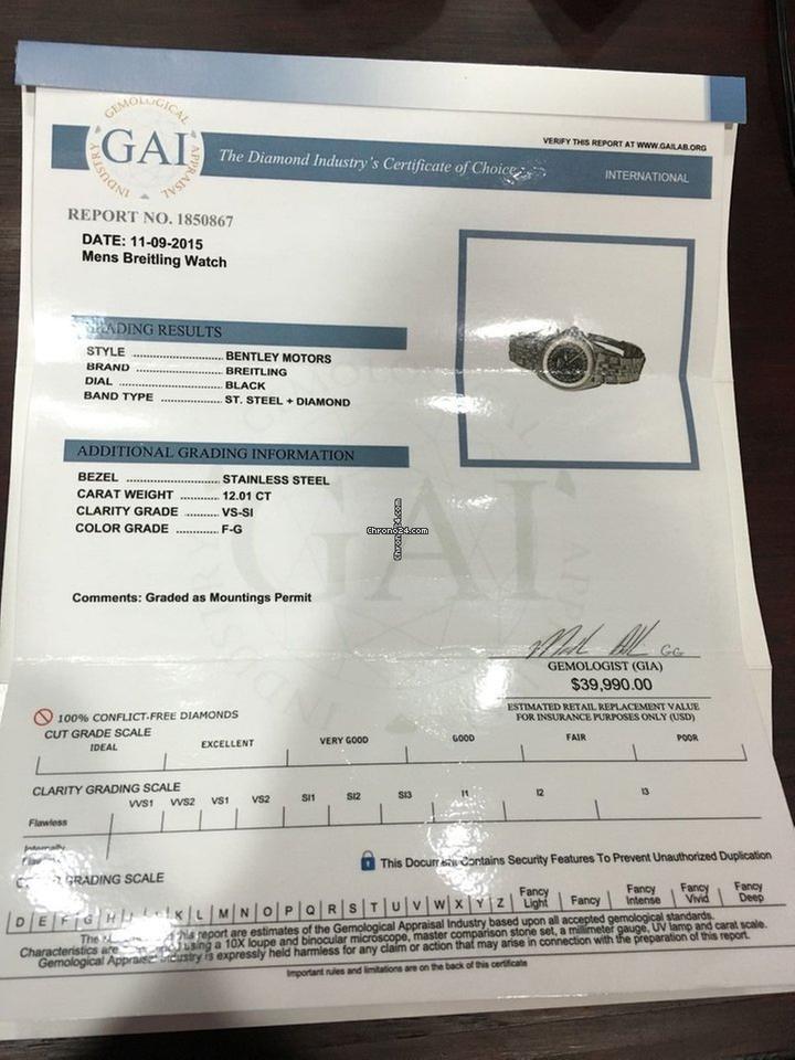 Breitling Bentley Motors Automatic Men's Watch With Steel Case and Strap Authentic Luxury Timepiece