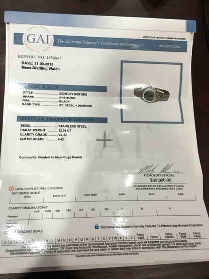 Breitling Bentley Motors Automatic Men's Watch With Steel Case and Strap Authentic Luxury Timepiece