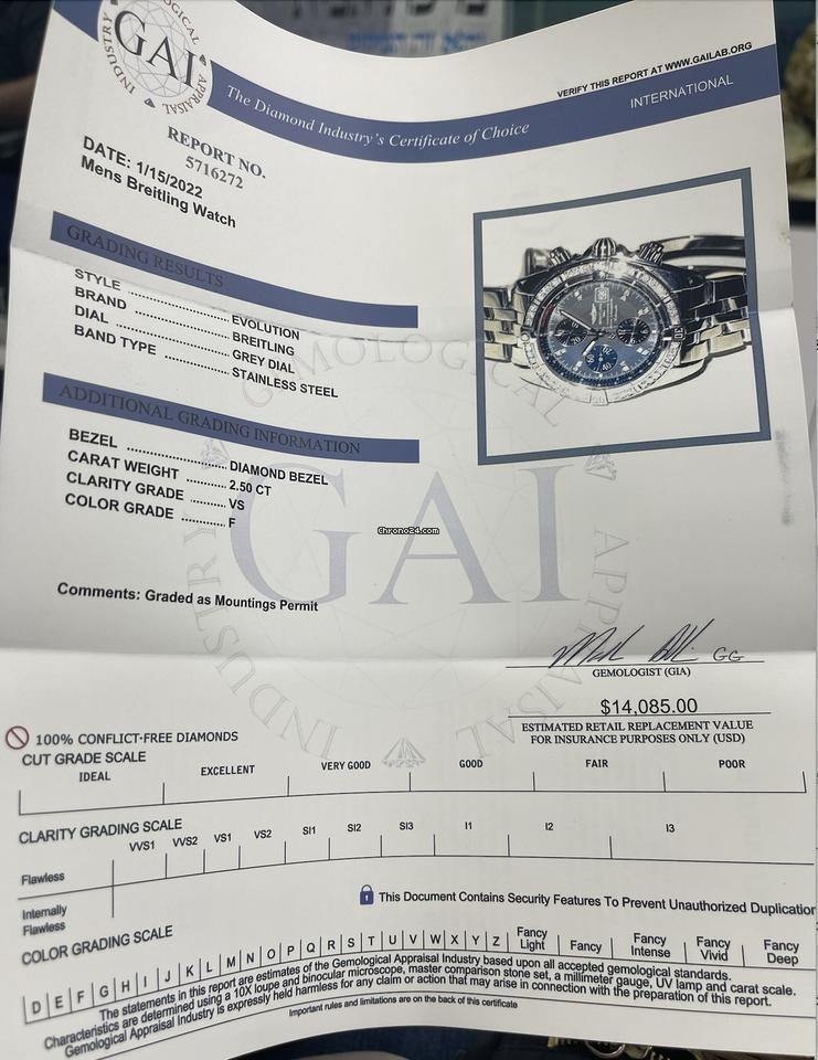 Breitling Chronomat Evolution Automatic Men's Watch With Steel Case and Strap Authentic Luxury Timepiece