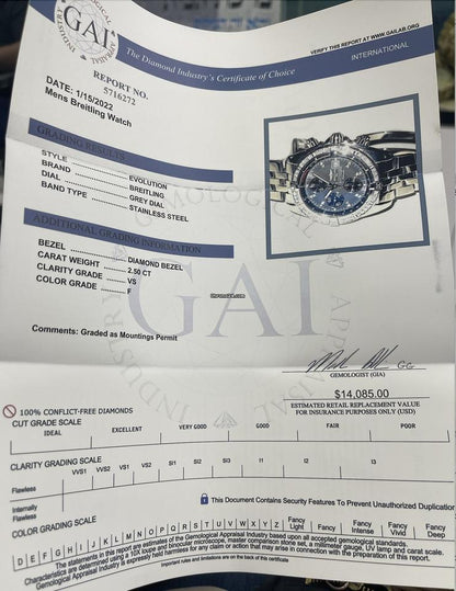 Breitling Chronomat Evolution Automatic Men's Watch With Steel Case and Strap Authentic Luxury Timepiece