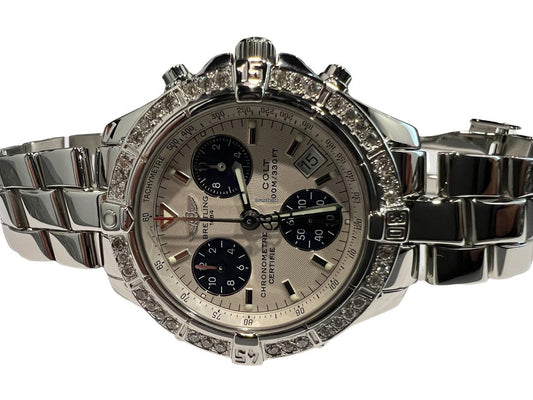 Breitling Colt Chronograph Quartz Men's Watch With Steel Case and Strap Authentic Luxury Timepiece