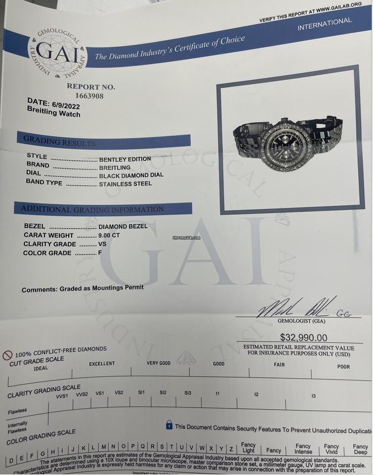 Breitling Bentley 6.75 Automatic Men's Watch With Steel Case and Strap Authentic Luxury Timepiece