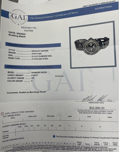 Breitling Bentley 6.75 Automatic Men's Watch With Steel Case and Strap Authentic Luxury Timepiece