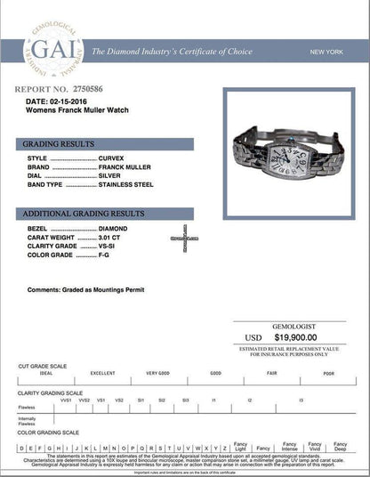 Franck Muller Cintrée Curvex Quartz Women's Watch With Steel Case and Strap Authentic Luxury Timepiece