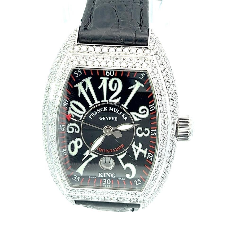 Franck Muller Conquistador Automatic Men's Watch Steel Case With Leather Strap Authentic Luxury Timepiece