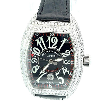Franck Muller Conquistador Automatic Men's Watch Steel Case With Leather Strap Authentic Luxury Timepiece