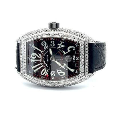 Franck Muller Conquistador Automatic Men's Watch Steel Case With Leather Strap Authentic Luxury Timepiece