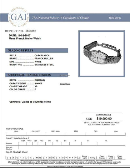 Franck Muller Casablanca Automatic Men's Watch With Steel Case and Strap Authentic Luxury Timepiece