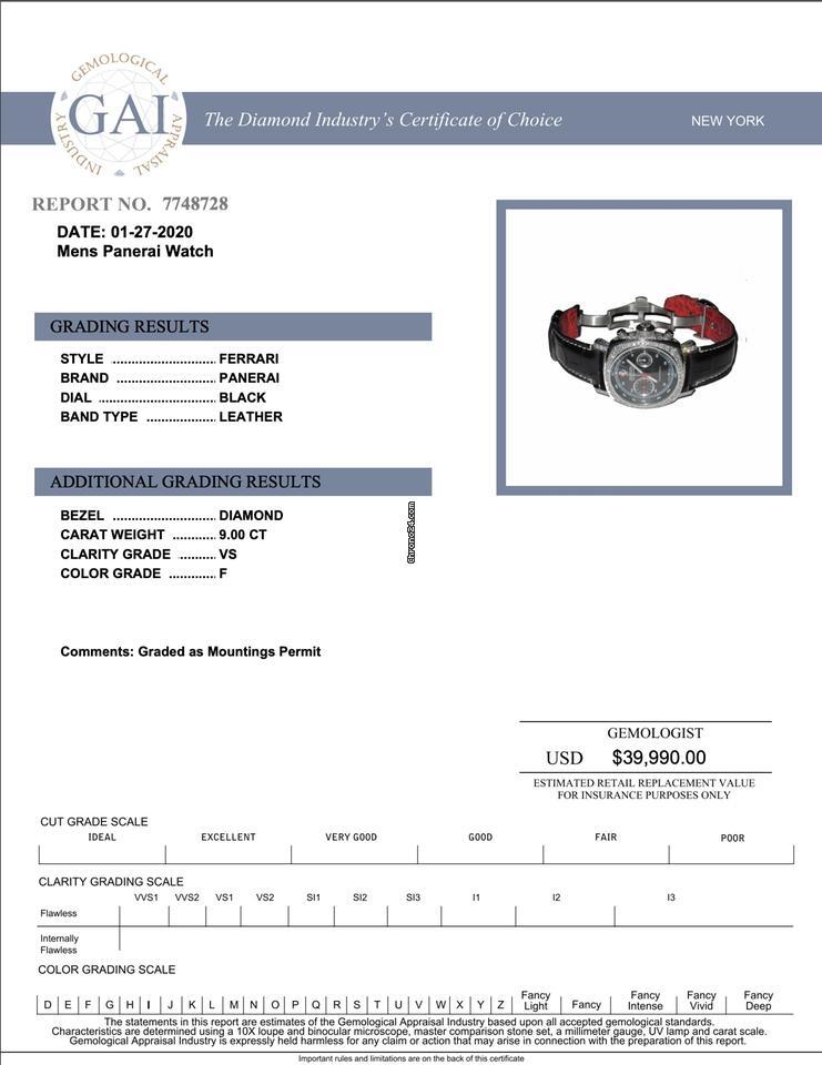 Panerai Ferrari Automatic Men's Watch Steel Case With Leather Strap Authentic Luxury Timepiece