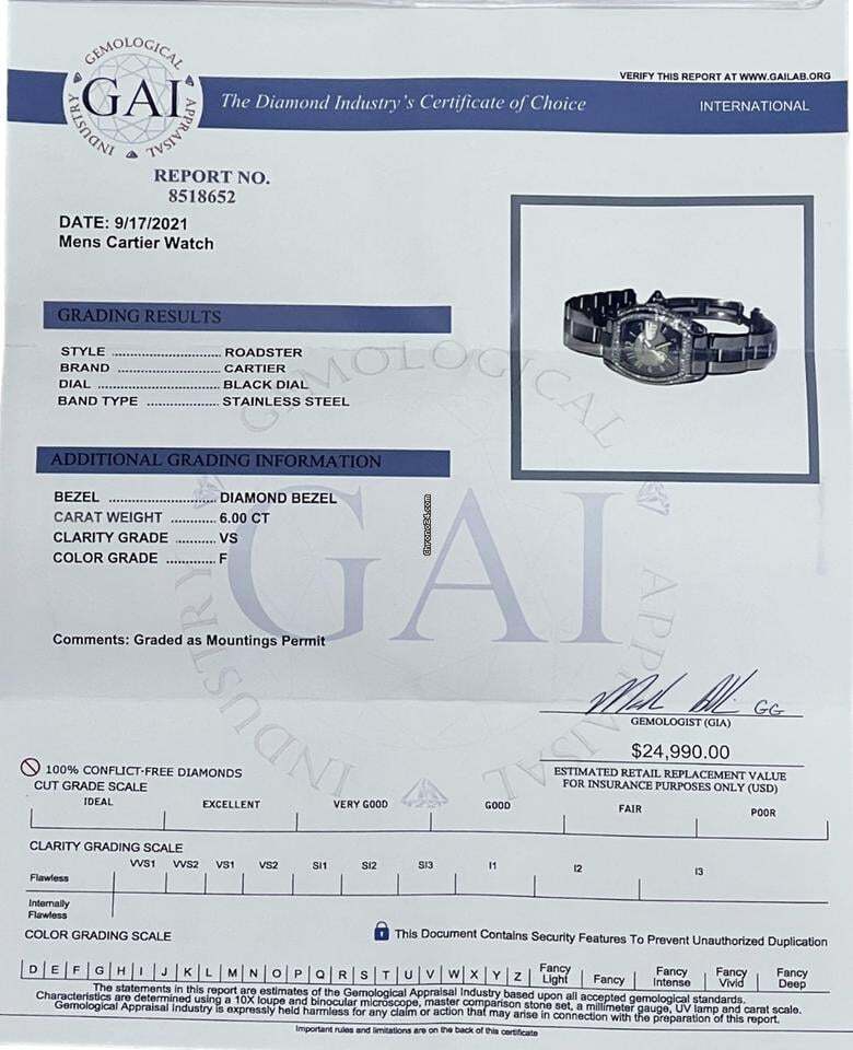 Cartier Roadster Automatic Men's Watch With Steel Case and Strap Authentic Luxury Timepiece