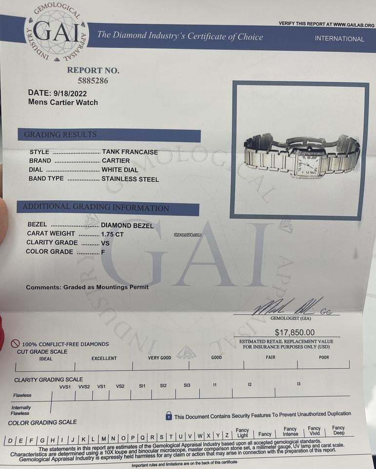 Cartier Tank Française Automatic Men's Watch With Steel Case and Strap Authentic Luxury Timepiece