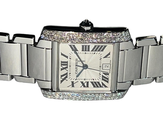 Cartier Tank Française Automatic Men's Watch With Steel Case and Strap Authentic Luxury Timepiece