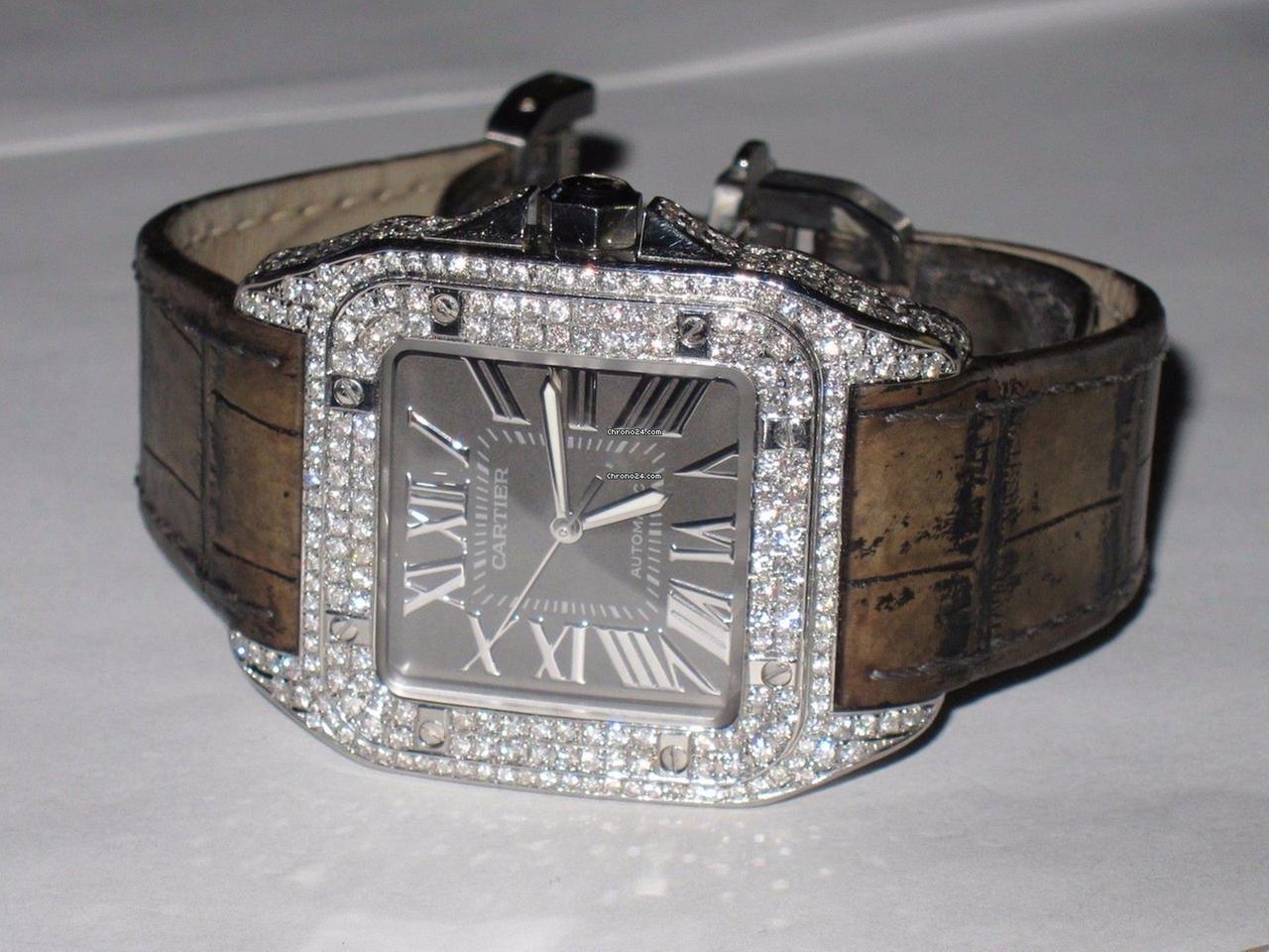 Cartier Santos 100 Automatic Men's Watch Steel Case With Leather Strap Authentic Luxury Timepiece