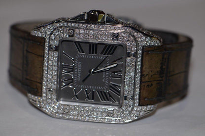 Cartier Santos 100 Automatic Men's Watch Steel Case With Leather Strap Authentic Luxury Timepiece