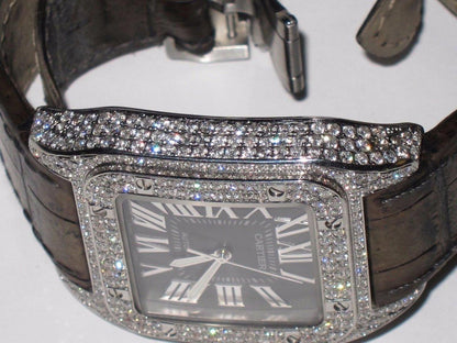 Cartier Santos 100 Automatic Men's Watch Steel Case With Leather Strap Authentic Luxury Timepiece