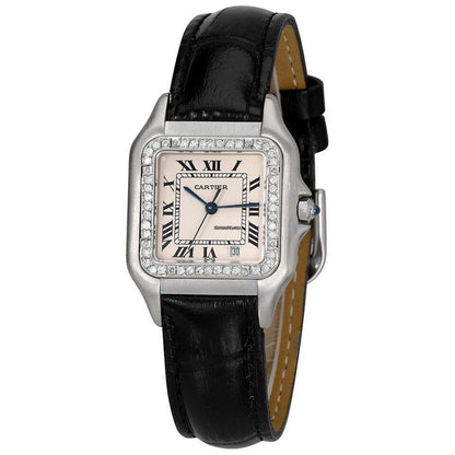 Cartier Panthère Quartz Women's Watch Steel Case With Leather Strap Authentic Luxury Timepiece
