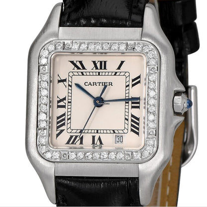 Cartier Panthère Quartz Women's Watch Steel Case With Leather Strap Authentic Luxury Timepiece