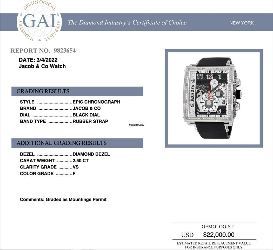 Jacob & Co. Automatic Men's Watch Steel Case With Rubber Strap Authentic Luxury Timepiece