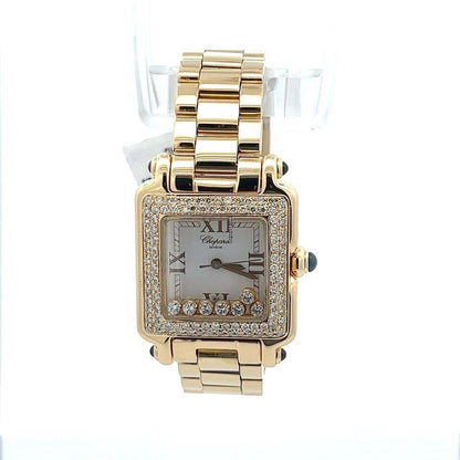 Chopard Happy Sport Quartz Women's Watch With Yellow Gold Case and Strap Authentic Luxury Timepiece