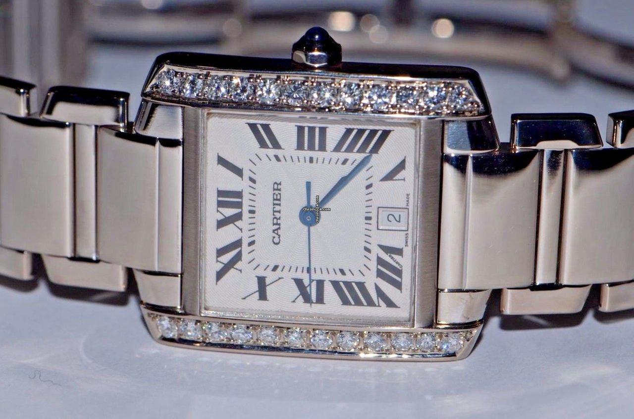 Cartier Tank Française Automatic Men's Watch With White Gold Case and Strap Authentic Luxury Timepiece