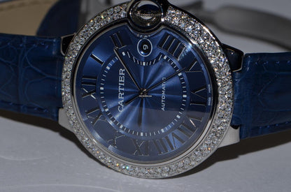 Cartier Ballon Bleu 42mm Automatic Men's Watch Steel Case With Leather Strap Authentic Luxury Timepiece
