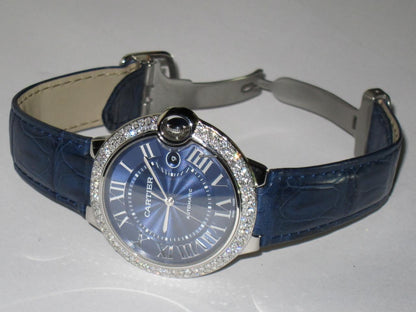 Cartier Ballon Bleu 42mm Automatic Men's Watch Steel Case With Leather Strap Authentic Luxury Timepiece