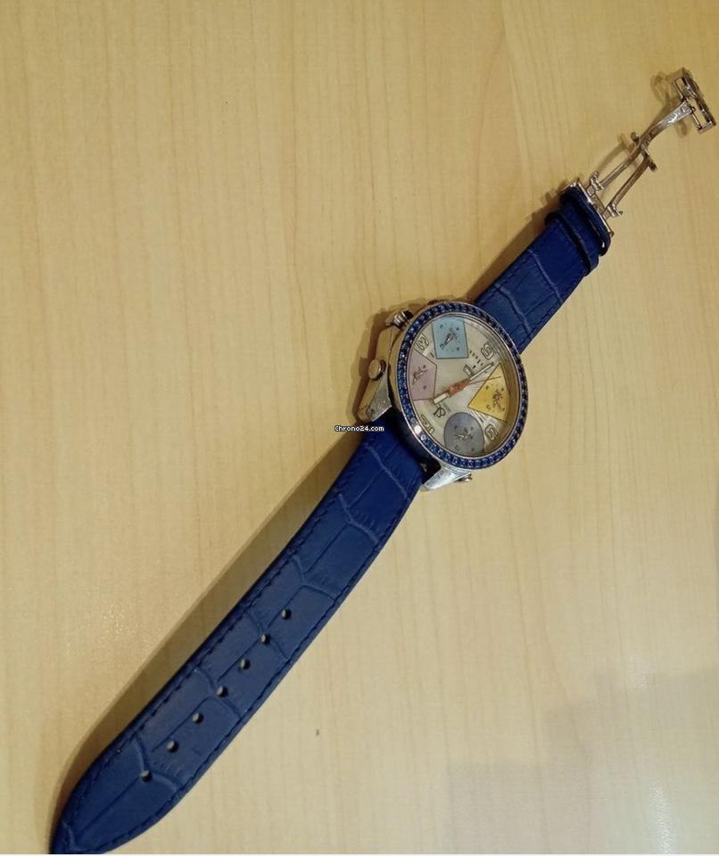 Jacob & Co. Five Time Zone Quartz Men's Watch Steel Case With Leather Strap Authentic Luxury Timepiece