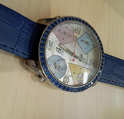 Jacob & Co. Five Time Zone Quartz Men's Watch Steel Case With Leather Strap Authentic Luxury Timepiece