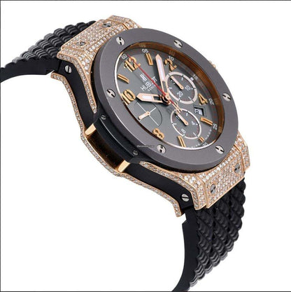 Hublot Big Bang 44 mm Automatic Men's Watch Rose Gold Case With Rubber Strap Authentic Luxury Timepiece
