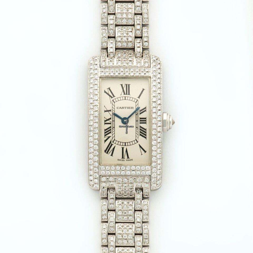 Cartier Tank Américaine Quartz Women's Watch With White Gold Case and Strap Authentic Luxury Timepiece