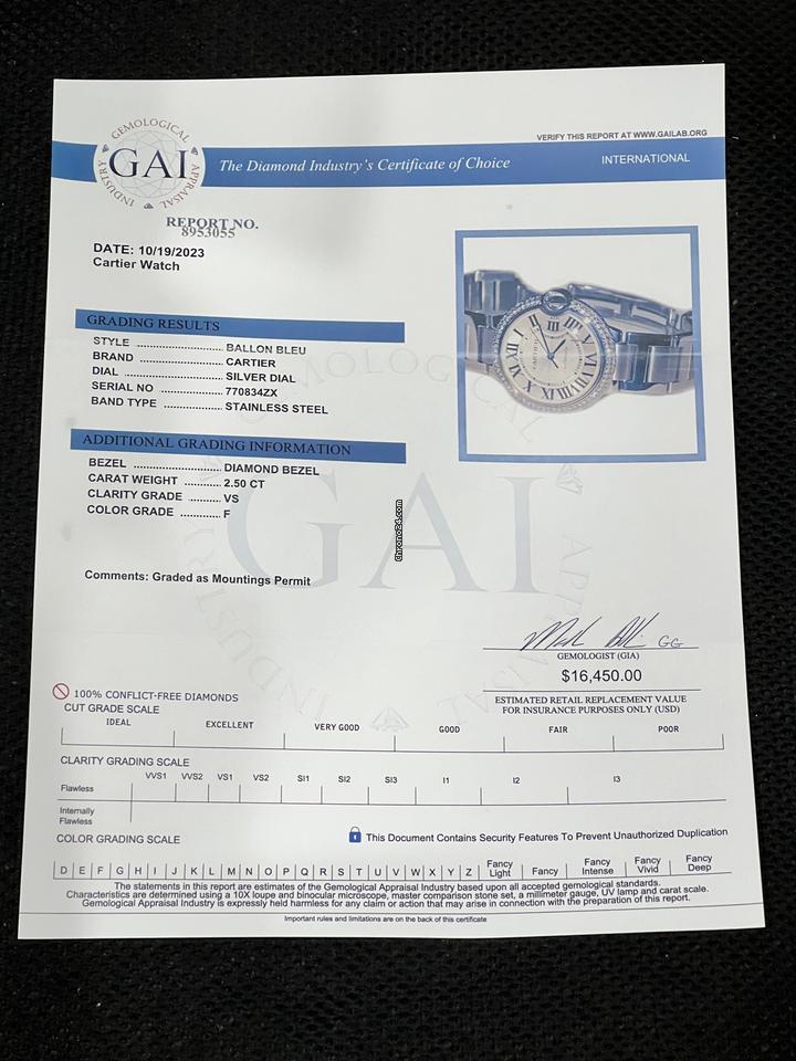 Cartier Ballon Bleu 33mm Automatic Women's Watch With Steel Strap Case Authentic Luxury Timepiece