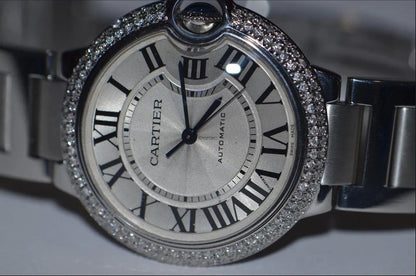 Cartier Ballon Bleu 33mm Automatic Women's Watch With Steel Strap Case Authentic Luxury Timepiece
