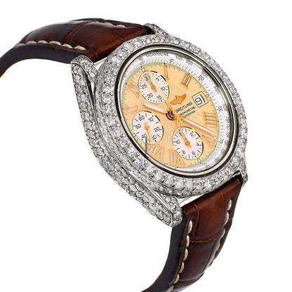 Breitling Crosswind Chronograph Automatic Unisex Watch Steel Case With Leather Strap Authentic Luxury Timepiece