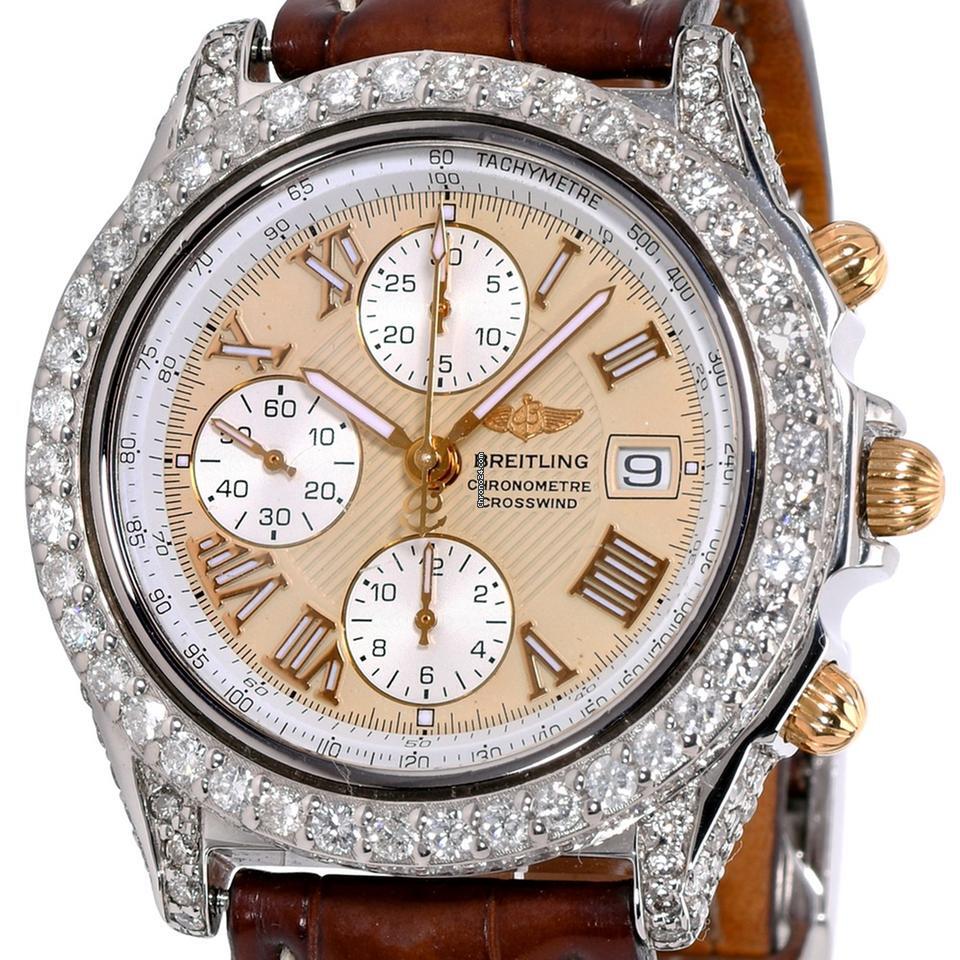 Breitling Crosswind Chronograph Automatic Unisex Watch Steel Case With Leather Strap Authentic Luxury Timepiece